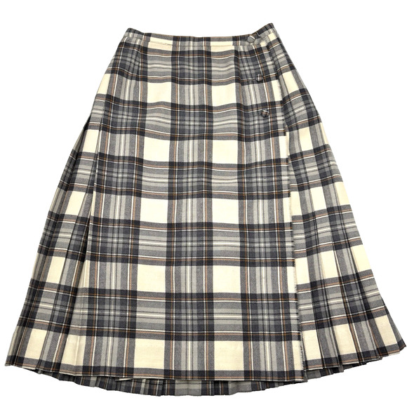 Vintage 80s Nordstrom Gallery Aljean Cream Gray Plaid Wrap Pleated Long Skirt 10 - Picture 1 of 11